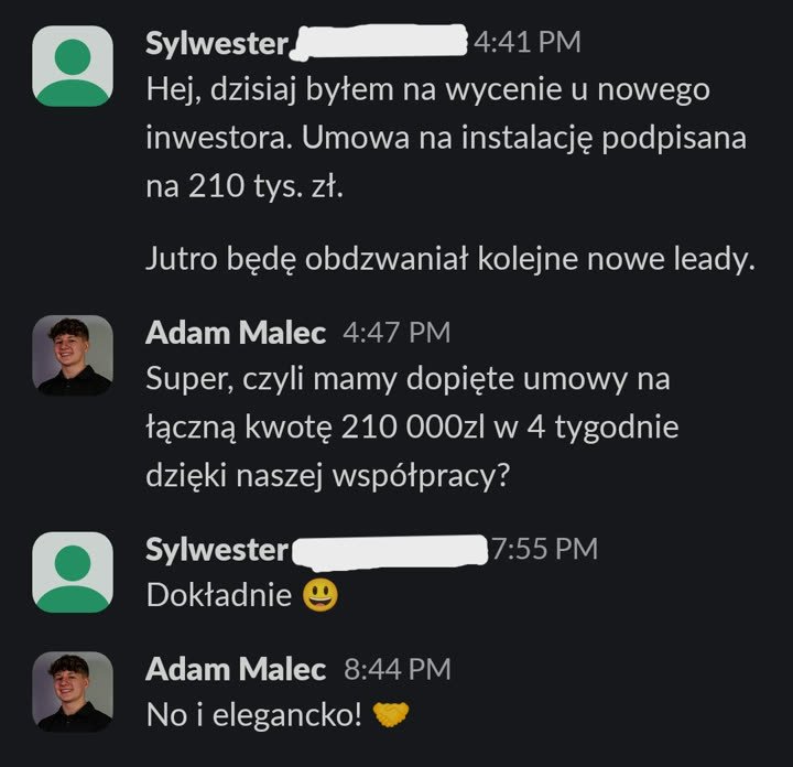 Wiadomość od klienta na Slacku